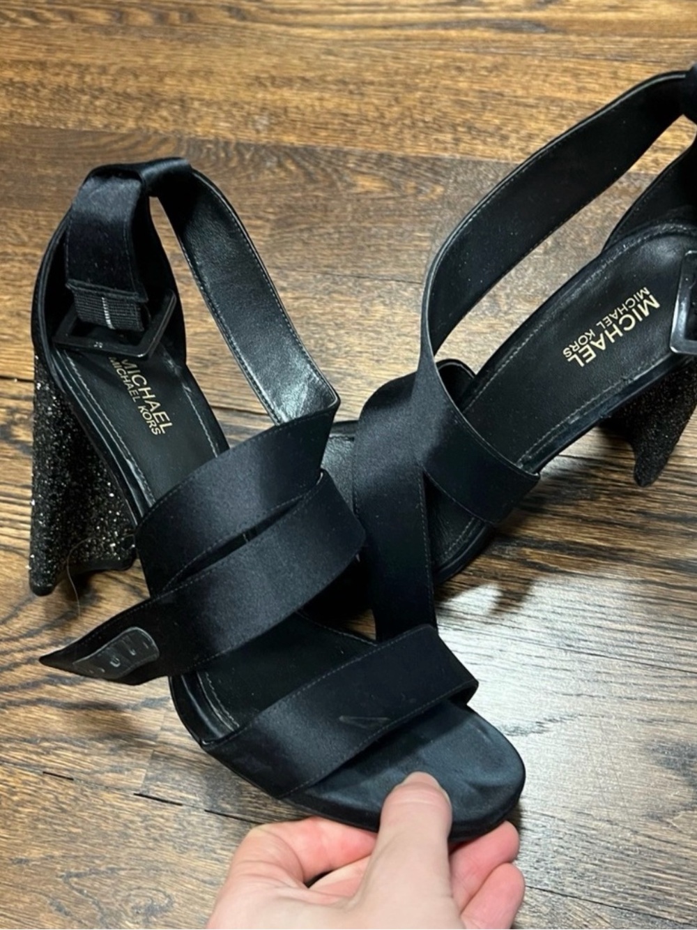 Michael Kors Satin Sparkle Black Heels